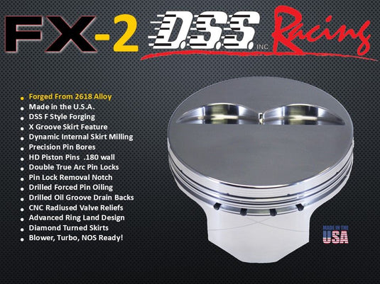 6162-3780 326 Pontiac Early and Late FX Series -7cc Flat Top  Pontiac Early and Late Forged Piston Set 3.780 inch bore   COMP HEIGHT:  1.71"