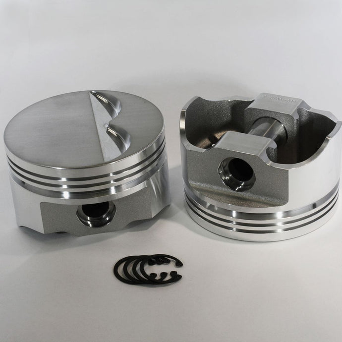 8700-4040 350 Small Block Chevy E Series -4cc  Flat Top  SBC 23 Degree Forged Piston Set 4.040 inch bore   COMP HEIGHT:  1.56