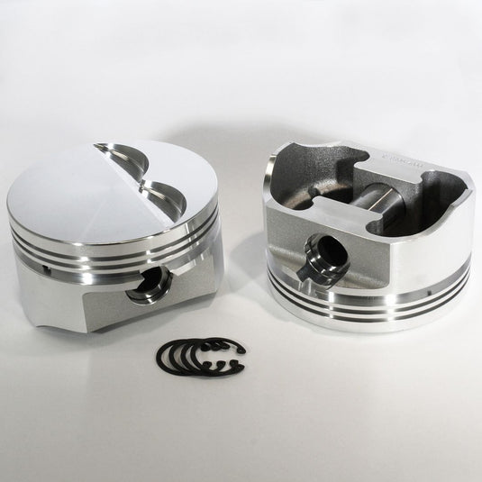 8705-4030 350 Small Block Chevy E Series -4cc  Flat Top  SBC 23 Degree Forged Piston Set 4.030 inch bore   COMP HEIGHT:  1.26