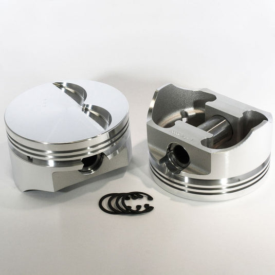 8712-4060 383 Small Block Chevy E Series -18cc Dish Top SBC 23 Degree Forged Piston Set 4.060 inch bore   Pin Dia.:  0.927"   Comp Height:  1.425"