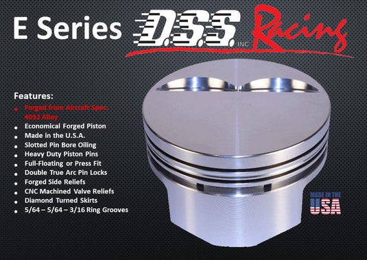 8720-4030 393W - 5.8 Stroker Small Block Ford 351W E Series -3cc Flat Top  SBF 20 Degree Inline Forged Piston Set 4.030 inch bore   Pin Dia.:  0.912"   Comp Height:  1.6"