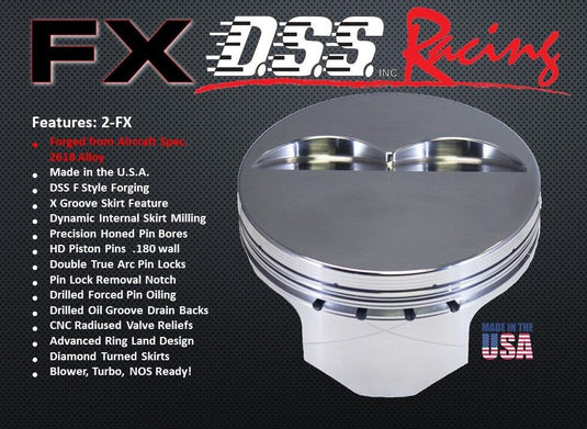 3202-4030 427W - 5.8 Stroker Small Block Ford 351W FX Series -2cc  Flat Top  SBF Twisted Wedge Forged Piston Set 4.030 inch bore   Pin Dia.:  0.927"   Comp Height:  1.145"