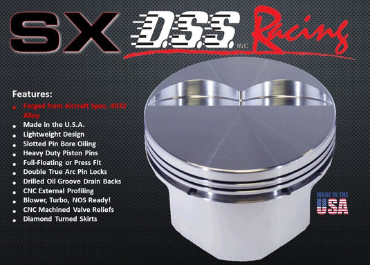 K8843-4030-302 - 5.0-Small Block Ford 302 SXK Series -13cc   Dish Top SBF 20 Degree Inline & Twisted Wedge-Forged-Piston-Set- 4.03 inch bore